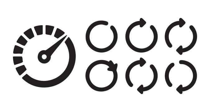 Speedometer and circular arrows icons for speed and repeat actions