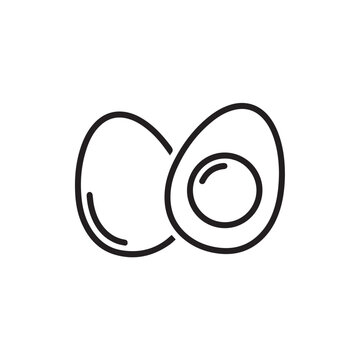 Whole and Halved Boiled Egg Outline Icon on White Background Simple Food Illustration