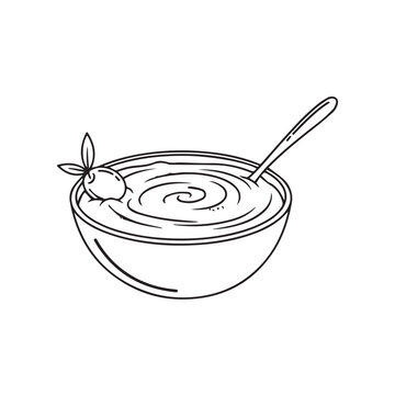 Bowl of Hummus with Olive and Spoon Hand Drawn Style Food Illustration