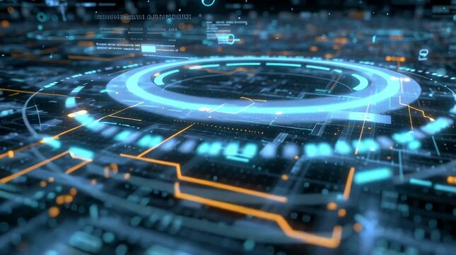 Ultra-detailed 3D quantum neural network, glowing neon nodes interconnected fiber-optic streams of light, data packets flowing along circuits, transparent holographic panels code symbols, dark cyber