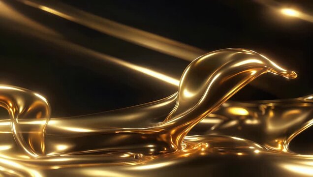 Luxurious 4K slow motion animation of shiny golden liquid flowing silky pattern providing high quality abstract gold background for premium branding and sophisticated video projects