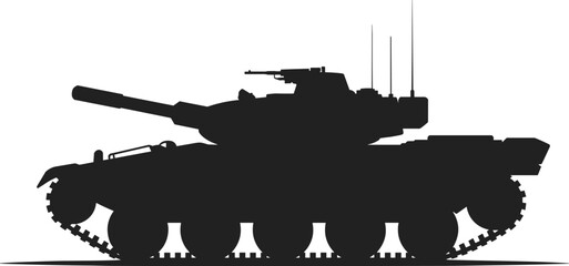 Military tank silhouette with cannon and tracks, armored combat vehicle illustration, army defense weapon technology battlefield concept © Tuhin