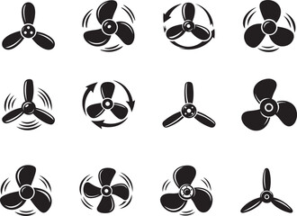 Propeller icon vector set with screw and blade symbols. Mechanical rotation sign collection for UI. © MdNazmul