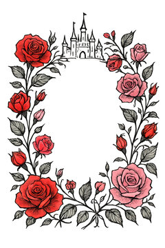 Elegant floral wreath composed of roses and green foliage in a circular arrangement isolated on transparent background
