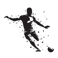 Soccer player kicking a ball. Front view of a footballer preparing to strike the ball with a powerful kick. Dynamic sports illustration capturing action, movement and energy in football.