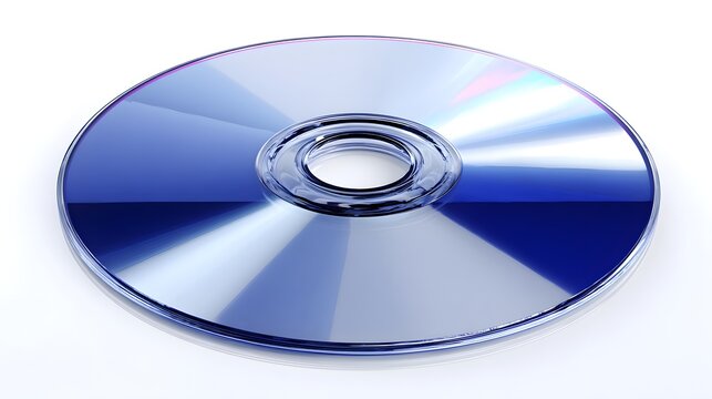 Shiny Blue CD Disc Reflecting Light on White Background.