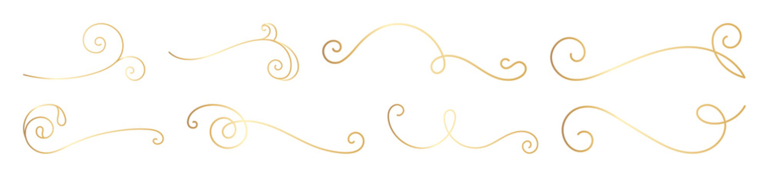 PNG Elegant gold decorative swirls element set on transparent background