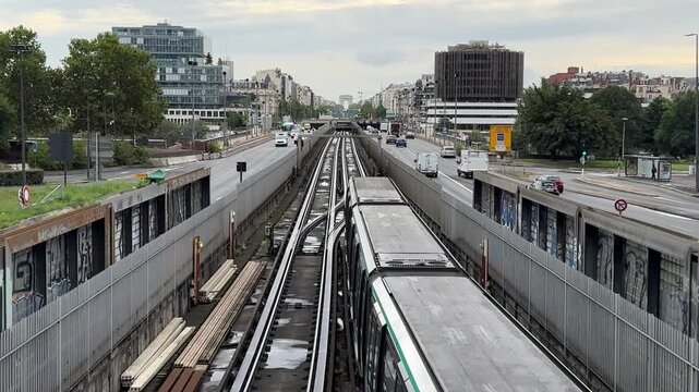 Aerial View of Metro Train System in Paris France
