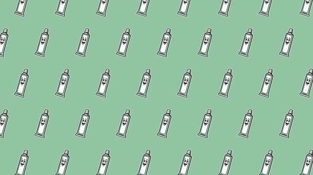 Cute Smiling Toothpaste Tube Character Seamless Pattern Background with Happy Dental Mascot Icons, Animated Loopable Kawaii Toothpaste Repeat Vector for Kids, Oral Hygiene, Dentist Care, Bathroom