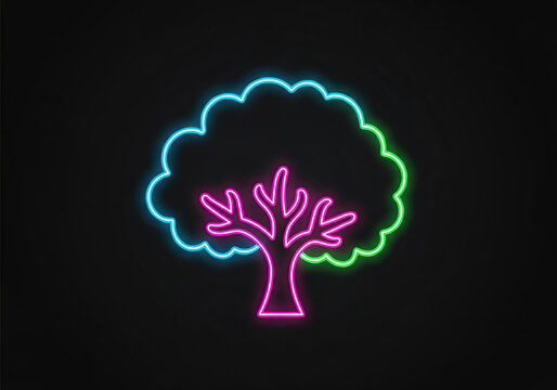 A neon tree with a blue and green outline