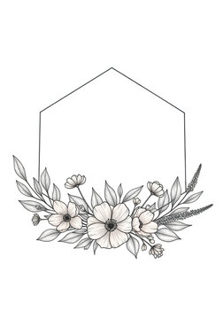 Elegant floral wreath design with delicate flowers and greenery suspended by ribbon isolated on transparent background