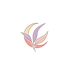 Obraz premium Abstract floral logo with pastel leaves and crescent moon design