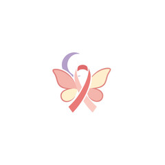 Fototapeta premium Pink Ribbon Butterfly with Moon - Breast Cancer Awareness Symbol