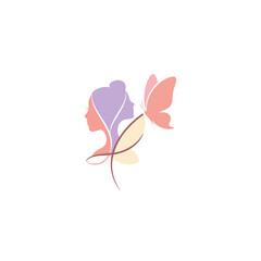 Elegant Female Profile with Butterfly, Abstract Logo Design
