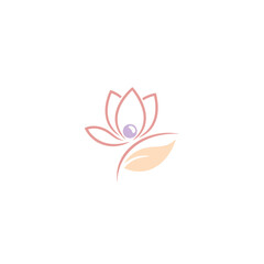 Fototapeta premium Elegant Lotus Flower with Pearl and Leaf Logo Design