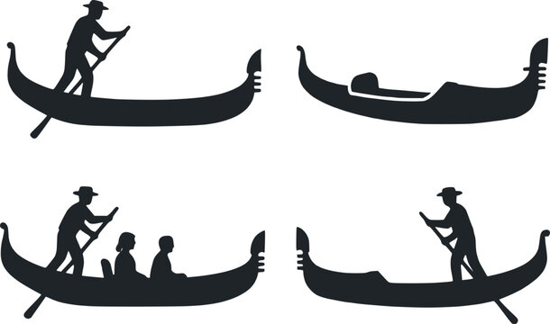 Gondola boat silhouette set vector illustration
