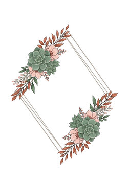 Elegant floral wreath design with green and pink flowers on a white background isolated on transparent background