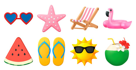 PNG Colorful summer vacation icons on transparent background © Rawpixel.com