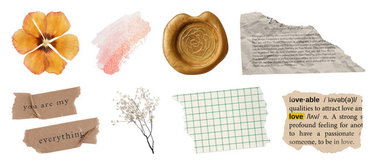PNG Vintage collage elements collection on transparent background
