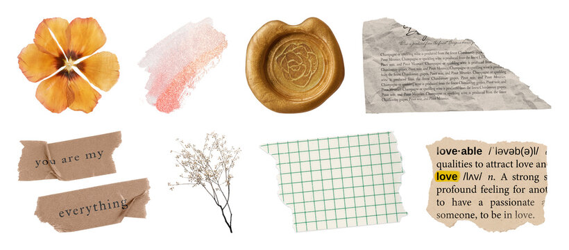 PNG Vintage collage elements collection on transparent background