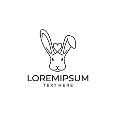 Fototapeta premium Minimalist Line Art Rabbit Head with Heart Shape Logo Design.