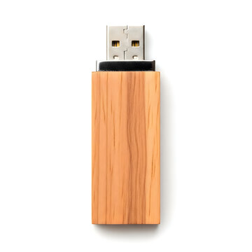 Wooden USB flash drive on white background