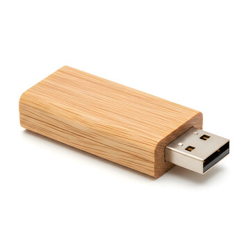 Wooden USB flash drive on white background