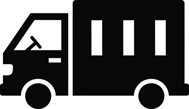 Professional black silhouette icon of a delivery truck or small cargo van for logistics, transportation, and commercial shipping featuring an AI circuit silhouette style design AI Generative
