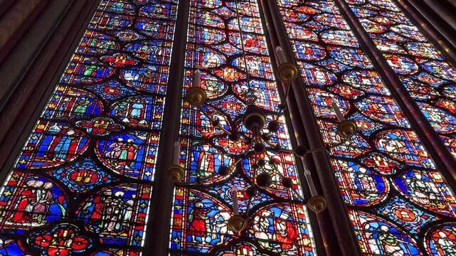 Colorful Stained Glass Windows in Sainte-Chapelle in Paris France