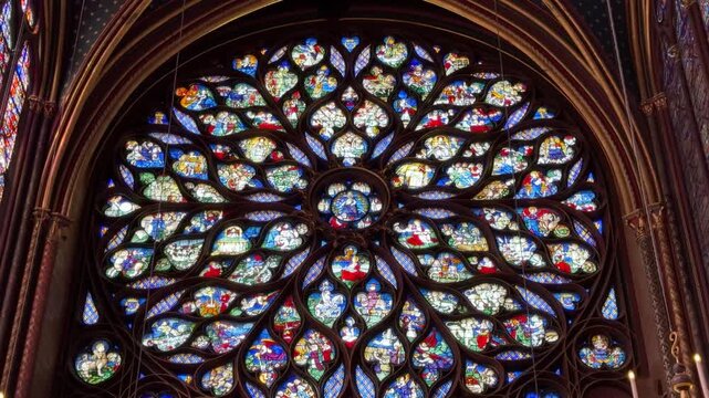 Colorful Stained Glass Windows in Sainte-Chapelle in Paris France