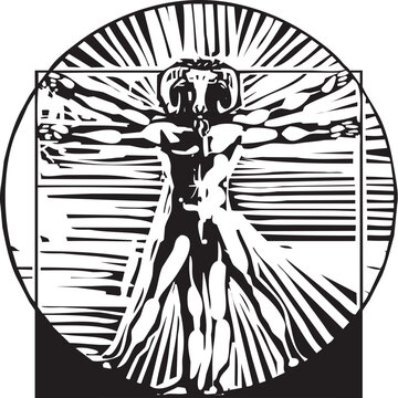 Woodcut style classical image of summoning a demon.
