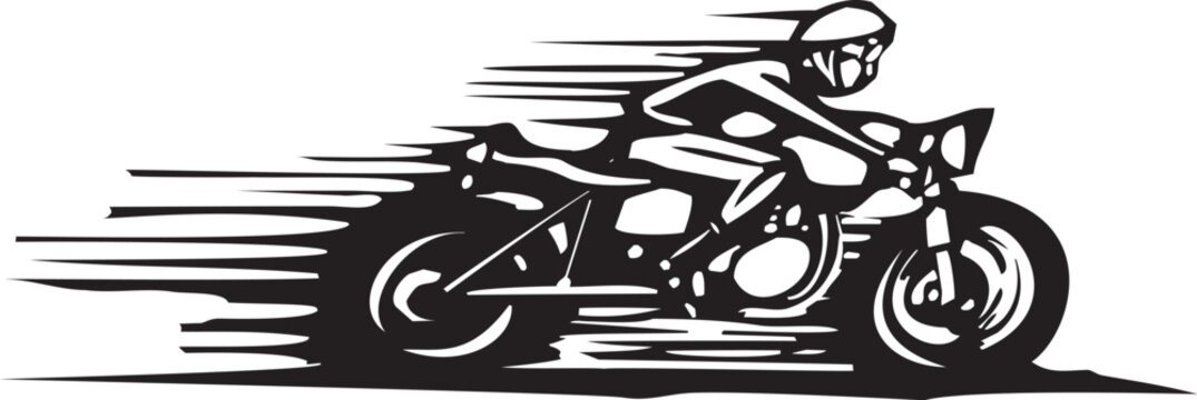 Woodcut style expressionist image of a cafe racer motorcycle