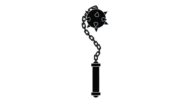 A black silhouette of a medieval flail weapon with a spiked ball and handle