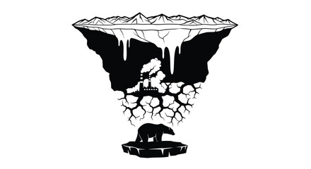 Melting arctic landscape with industrial pollution and a solitary polar bear © Saidul_Studio1984