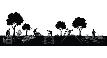 Naklejka premium Set of 6 gardening and landscaping icons vector