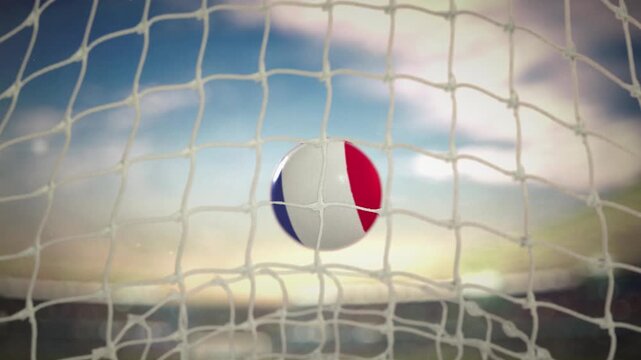 Soccer Ball Scoring Goal in Daylight Frontal View - France