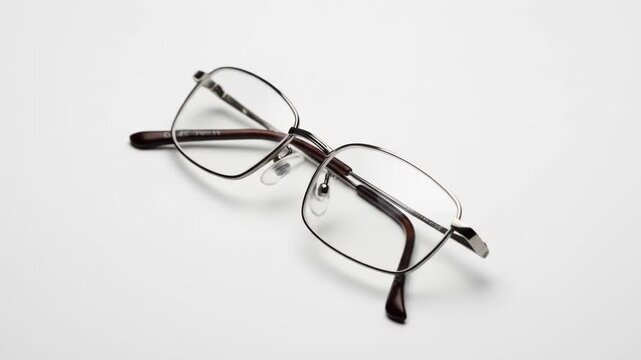 A pair of glasses with brown temples and silver-tone metal frames