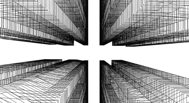 Set of 4 wireframe skyscraper corners vector