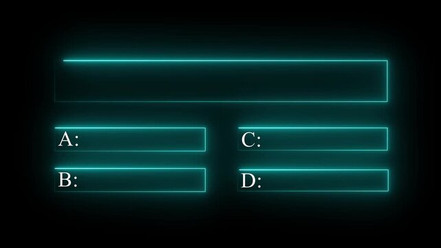 Quiz Neon Line Animation with option selection on black background ,Quiz template challenge with option selection, Neon Line Animation on empty background for quiz and competition.4k video animation.