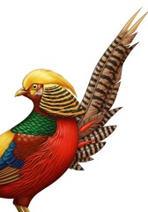 Naklejka premium Highly detailed illustration of a magnificent male pheasant showcasing brilliant plumage against a white background