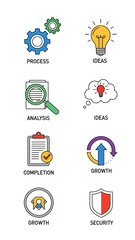 Fototapeta premium Collection of Flat Icons Representing Business Concepts and Growth Strategies