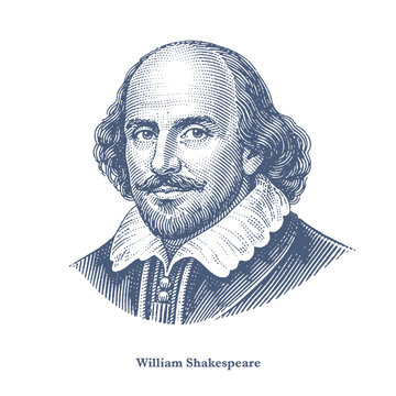 Engraving portrait of William Shakespeare. Vintage style woodcut engraving illustration.