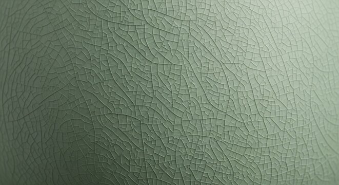 Close-up of a pale green ceramic surface with a fine network of decorative "crackle" glaze (craquelure).