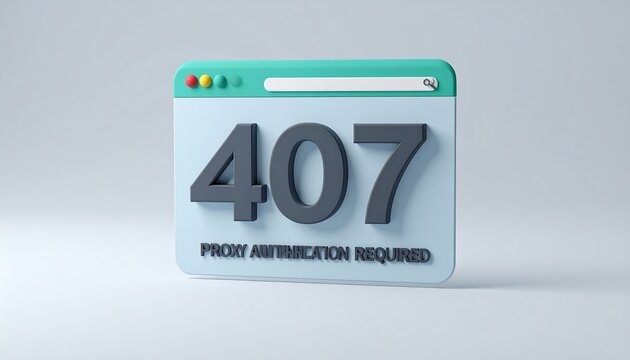 Clean minimal browser window interface displaying 407 Proxy Authentication Required HTTP status code inside modern web page security panel