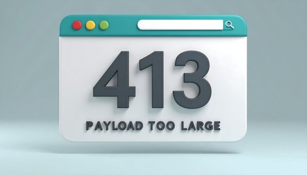 Minimal browser window interface presenting 413 Payload Too Large HTTP status code inside clean modern web page error panel