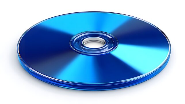 Shiny Blue CD or DVD Disc Reflecting Light on White Background.