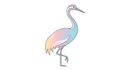 Obraz premium Graceful wading bird illustrated with soft pastel gradients stands on one leg