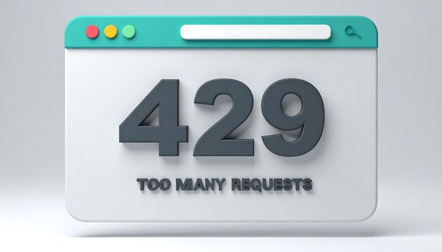 Clean browser window interface showing 429 Too Many Requests HTTP status code notification on minimal modern web page