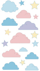 Fototapeta premium Dreamy pastel clouds and stars for a whimsical sky illustration