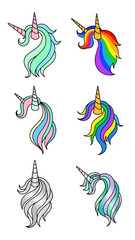 Obraz premium Whimsical unicorn heads with flowing manes in vibrant and pastel colors, ideal for fantasy themes